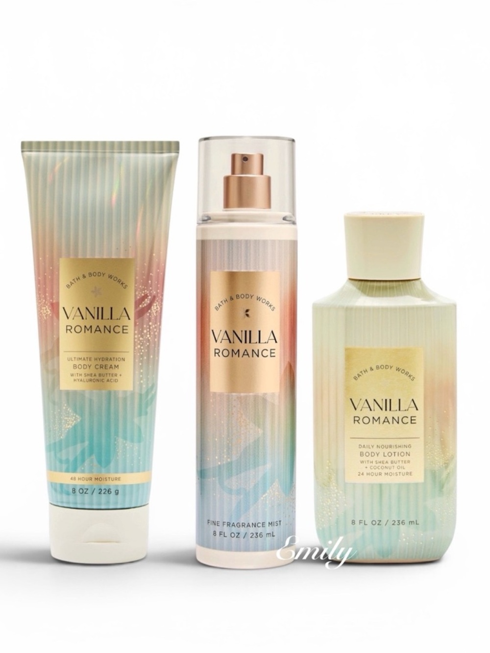 NEW Bath & Body Works VANILLA ROMANCE 3-Piece Body Care Collection Set Bundle